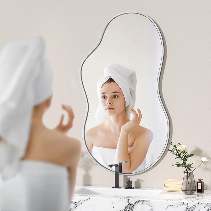 Hasipu Irregular Wall Mirror – 25"x45" Silver Irregular Abstract Mirror for Wall Asymmetrical Wall Mirrors Decorative Modern for Living Room Bathroom,Bedroom,Hallway