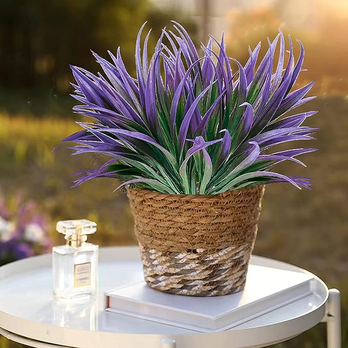 16pcs Artificial Plants Outdoor Flowers UV Resistant Fake Tall Grass Plants Faux Tropical Shrubs Plastic Greenery Bushes Front Porch Patio Garden Outside Decoration