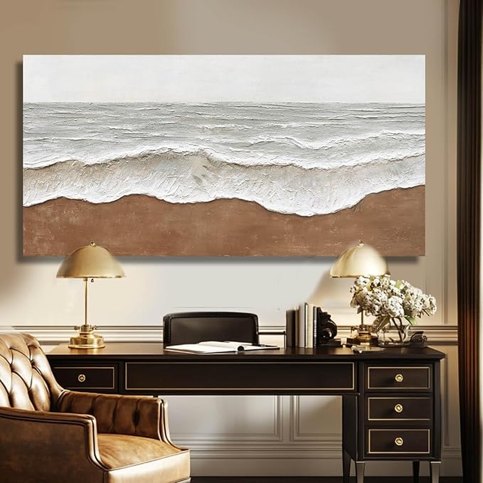 Seascape Wall Painting Landscape Home Wall Art Grey Wall Decor 24"x48" Wall Decorations for Bedroom Large Artwork for Office