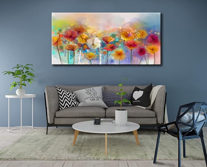 OKEXCKK Abstract Flowers Canvas Wall Art for Living Room - Colorful Floral Painting Picture Print for Bedroom, Large Artwork Wall Decor - 20"x40"