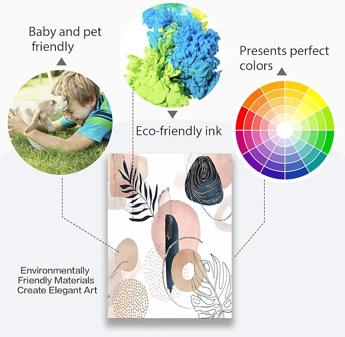 Boho Wall Art Prints, Boho Wall Decor, Abstract Pink and Navy Blue Botanical Design Minimalist Art, Natural Framed Canvas Prints Artwork For Living Room Bathroom Bedroom Wall Decor 12"x16"