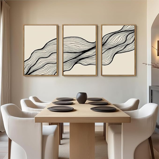 ANHUIB Large Neutral Wall Art Black Minimalist Wall Decor Modern Abstract Painting Set of 3 for Living Room Bedroom 16x24 Inch