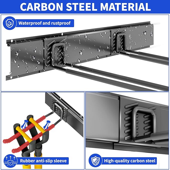 Garage Tool Organizer Wall Mount, 48inch Heavy Duty Garden Tool organizer Storage System, Easy Install With 6 Adjustable Straight Hooks, For Garage, Basement, Shed, Workshop(Black)