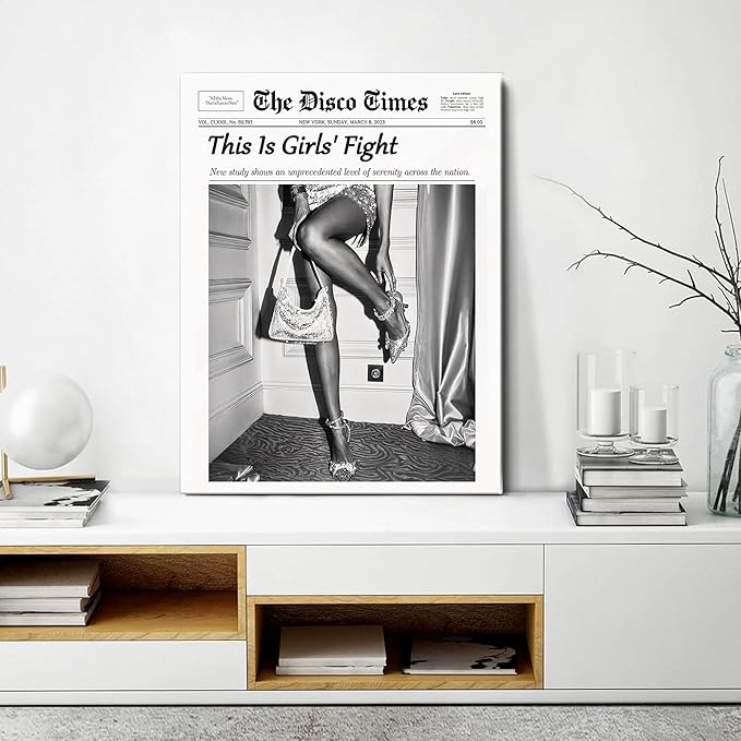 Vintage Shining Framed Wall Art,Hot Girl Newspaper Prints Motivational Affirmation Poster Trendy Canvas Wall Art Modern Retro Magazine Decor for Bar Cart Living Room Home Décor Apartment Bedroom 16x20