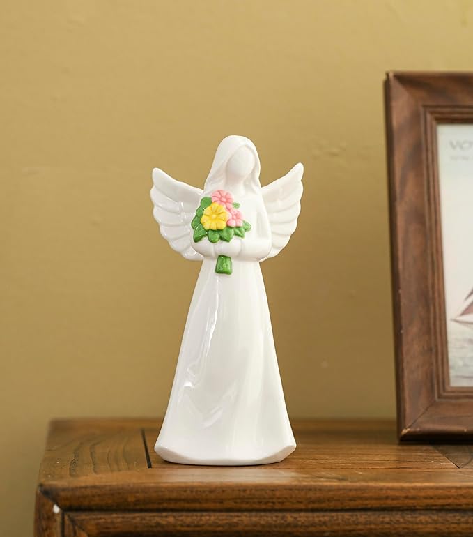 ADAVAS.Y&G Lighted Angel Figurine with Flowers – Ceramic Angel Night Light – LED Memorial Angel Statue – Christian Gift for Women, Mom, Grandma, Sympathy or Mother’s Day