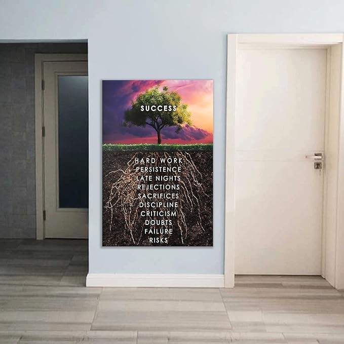 Wall Art Success Tree Printed Pictures Canvas Inspirational Motivation Entrepreneur Quotes Artwork Modern Inspiration Posters Home Painting Frame for Living Room Decor Ready to Hang [36''W x 24''H]