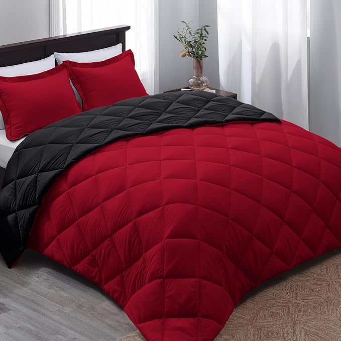 Basic Beyond Twin Comforter Set - Red Twin Comforter Set, Reversible Twin Bed Comforter Set for All Seasons, Black/Red, 1 Comforter (66"x92") and 1 Pillow Sham (20"x26"+2")