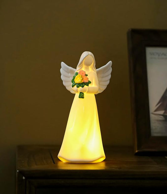 ADAVAS.Y&G Lighted Angel Figurine with Flowers – Ceramic Angel Night Light – LED Memorial Angel Statue – Christian Gift for Women, Mom, Grandma, Sympathy or Mother’s Day