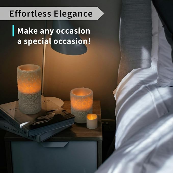 FURORA LIGHTING Grey Rome Real Wax LED Candles with Remote and Timer, 4 Pillar and 4 Votives Pack of 8, Flameless Flickering Candles for Home Décor, Battery Included