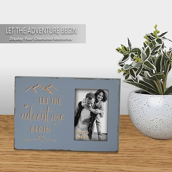 Wedding Engagement Gifts for Couples, Women Bride to Be, Bride and Groom - Boyfriend Girlfriend Engraved Picture Frame 4x6 Inches - Let the Adventure Begin