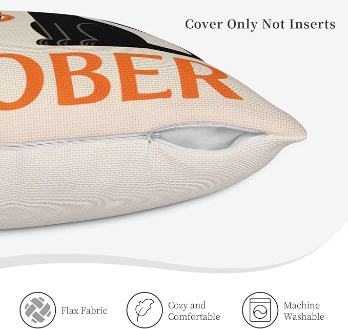 Halloween Pillow Covers 18x18 inch Set of 4, Linen Outdoor Farmhouse Cute Ghost Vintage Cat Skull Spooky Trick or Treat Party Supplies Black and White Decorations for Sofa Couch