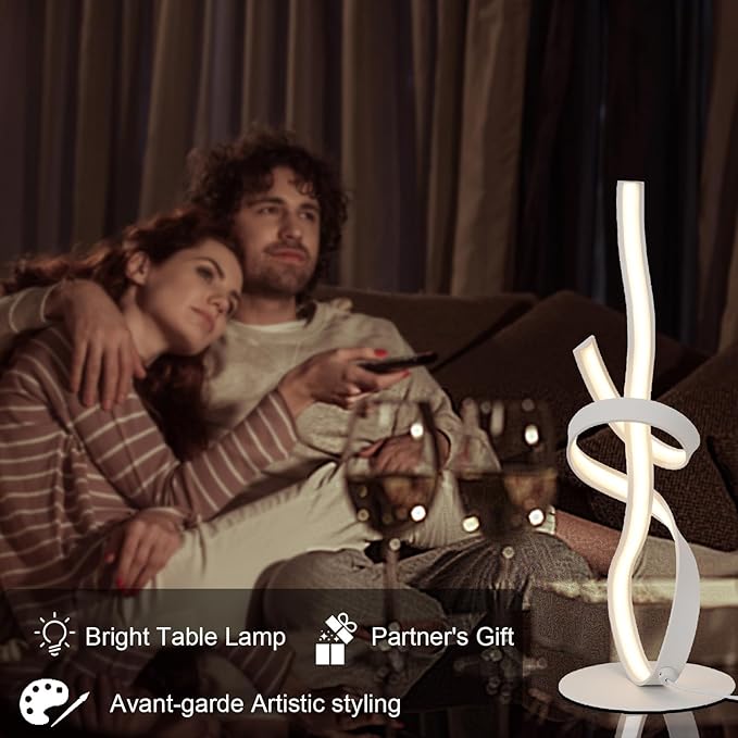 22inch 24W 2700LM Modern 3 Color Touch Dimmer LED Table Lamps with Remote Control for Bedroom, Living Room, Office, and Gaming Setup, Unique Gift Idea(White Seaweed)