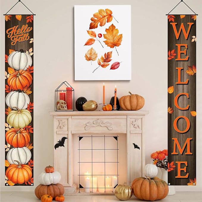 Framed Autumn Leaves Canvas Print posters Rustic Fall Decor Halloween Wall Art Autumn Watercolor Artwork Fall Poster 20x30 framed