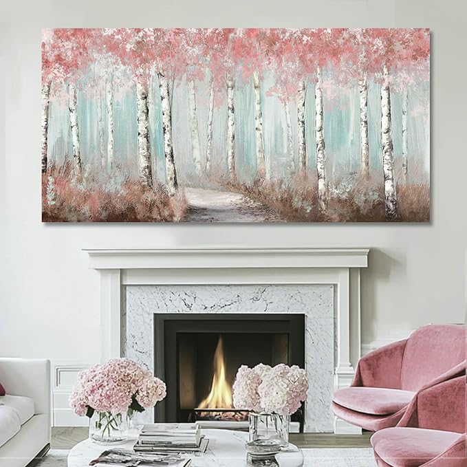 Wall Decor Pink Tree Painting Art Prints for Living Room Large Size Framed for Home Office Bedroom Wall Decor 29"x 58" Ready to Hang
