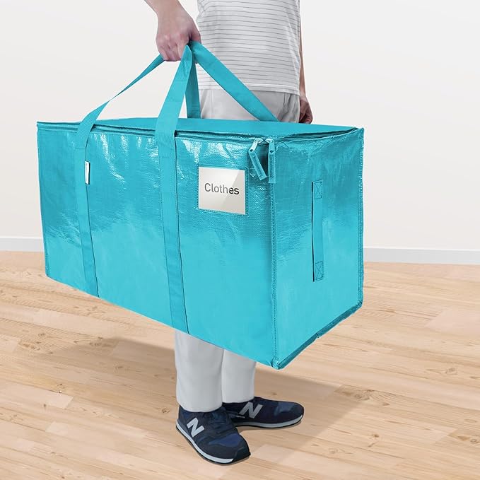 TICONN 6 Pack Extra Large Moving Bags with Zippers & Carrying Handles, Heavy-Duty Storage Tote Moving Boxes for Space Saving (6 Pack, Aqua)