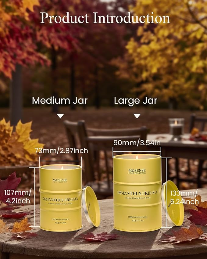 M&SENSE Osmanthus Freesia Scented Candles Natural Non Toxic, Aromatherapy Candle for Stress Relief Meditation Relaxing, Housewarming Gifts for Women Men, 11.3oz 70 Hour Long Burning