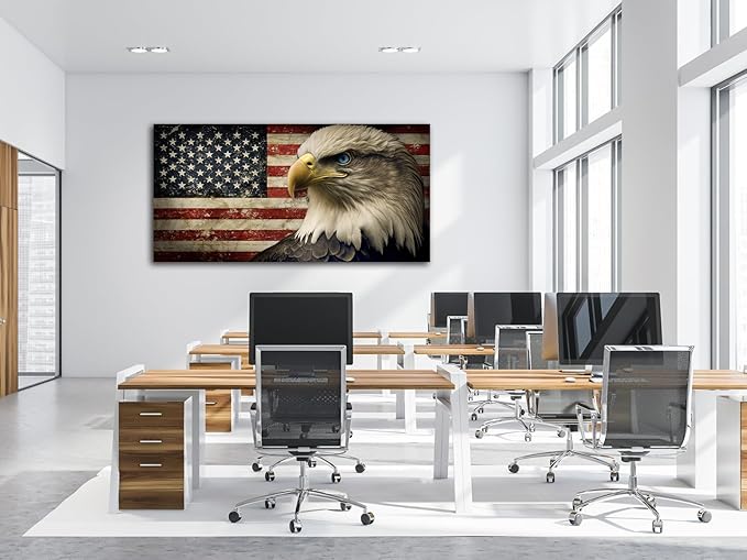 yearainn American Flag Wall Art - Flag of USA with Eagle Canvas Pictures for Wall Decor Patriotic Canvas Printing Artwork Vintage Rustic Design for Living Room Home Office Wall Decoration 29" x 58"