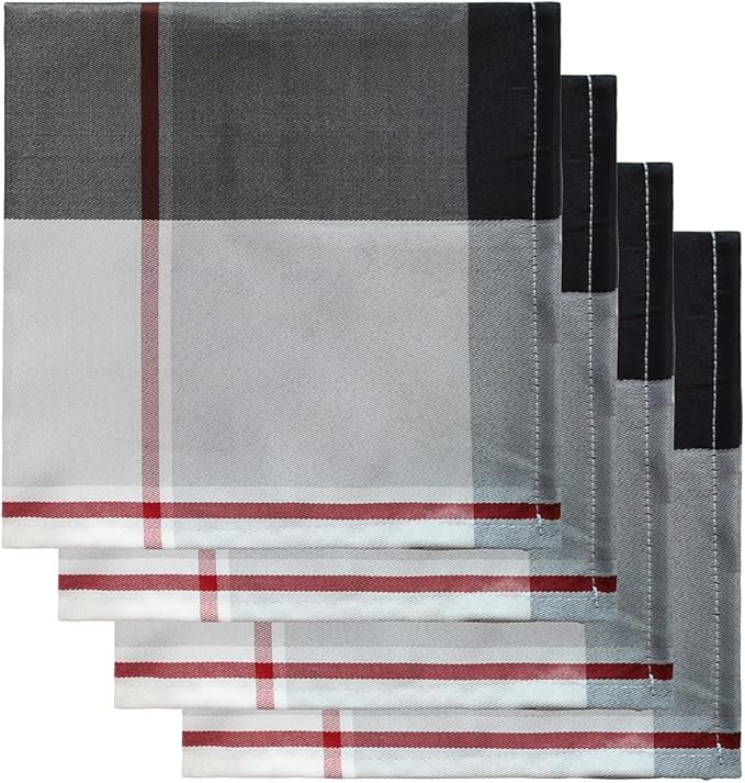 SASTYBALE Checkered Style Cloth Napkins 20 x 20 Inch 4 Pieces Washable Comfortable for Restaurant Family Dinners Weddings Parties and Banquets(Square, 20" x 20", Grey)