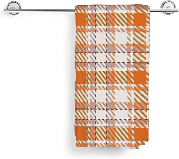 Fall Kitchen Towels 16x24 Inch Burnt Orange Buffalo Plaid Decor Dish Towels Autumn Harvest Thanksgiving Seasonal Decoration Hand Towel Absorbent Dish Cloths for Home Kitchen Dining Set of 2