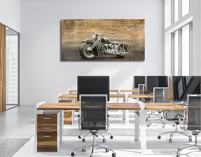 arteWOODS Vintage Motorcycle Canvas Wall Art - Historic Route 66 Retro Vehicle Pictures for Men Boys Bedroom Wall Decor Modern Motorcross Canvas Print Artwork Home Office Wall Decoration 29" x 58"