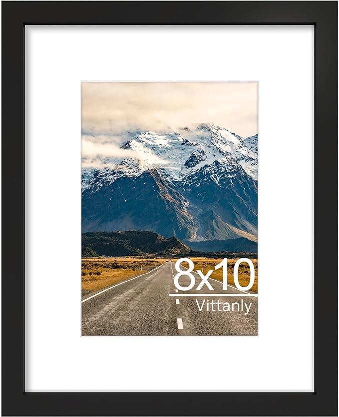 Vittanly 8x10 Picture Frame, Display Photo 5x7 with Mat or 8x10 without Mat, Picture Frames for Wall or Tabletop, Perfect for Home Decor and Presents, Black, 1 Pack
