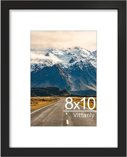 Vittanly 8x10 Picture Frame, Display Photo 5x7 with Mat or 8x10 without Mat, Picture Frames for Wall or Tabletop, Perfect for Home Decor and Presents, Black, 1 Pack
