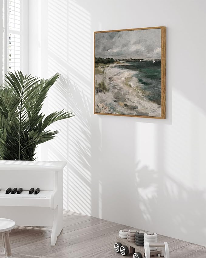 InSimSea Square Framed Canvas Wall Art, Room Decor Scenery Clouds Coastal Seaside Wall Decor, Canvas Oil Paintings Home Wall Artwork, Classical Art Prints for Living Room, Bedroom, Office 16"x16"