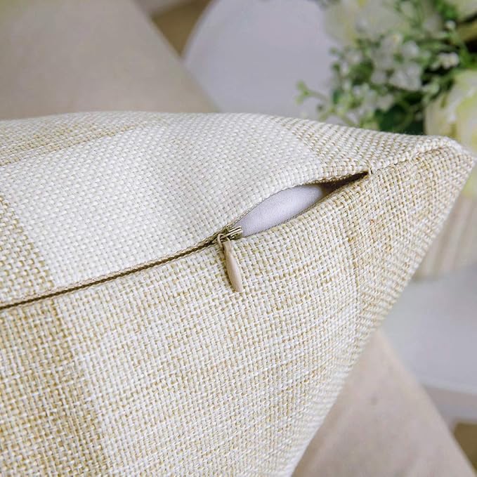 MIULEE Pack of 2 Retro Checkers Plaids Polyester Linen Soft Solid Cream White and White Decorative Throw Pillow Covers Home Decor Outdoor Cushion Case for Sofa Bedroom 24 x 24 Inch