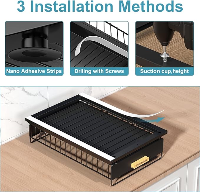 Under Sink Organizer, 2 Pack Pull Out Kitchen Cabinet Organizer, Mute Slide-Out Under Sink Organizers and Storage, Metal Kitchen Bathroom Organizers and Storage Shelves, Black