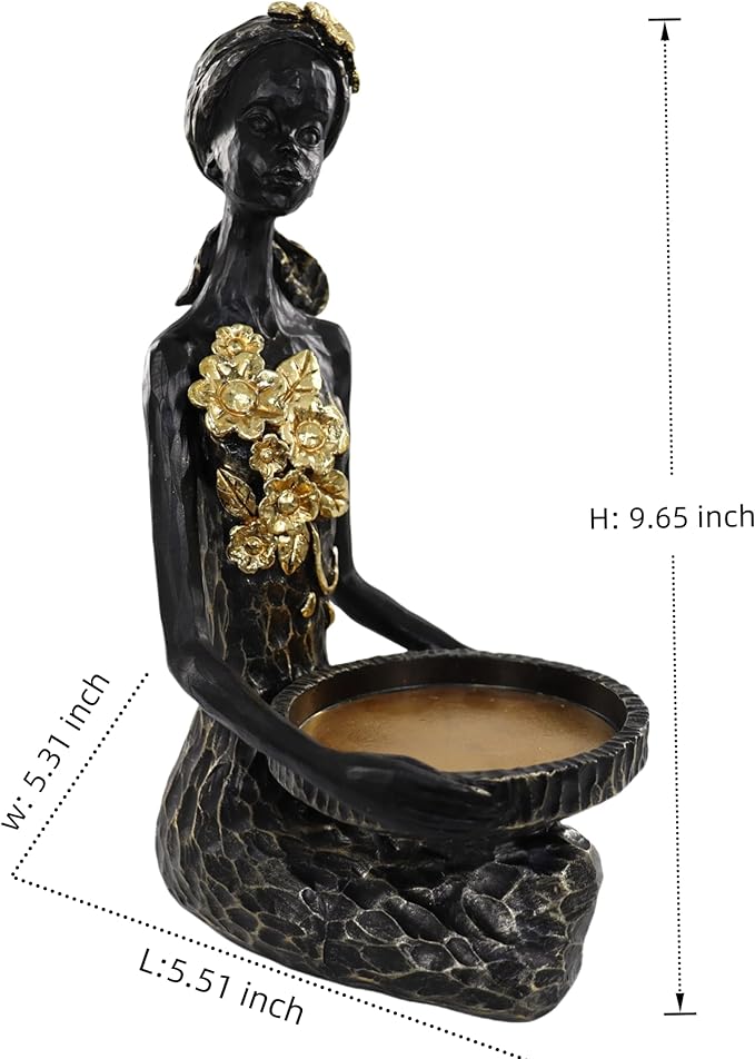 African Lady Figurine Candle Holder with African Tribal Totem for Wedding,Church,Holiday Decor-African Decorative Women Statues, Candlestick Holder for Home and Table Decor(406-Black)