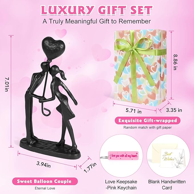 Kissing Couple Small Statue Cast Iron Sculpture Decor, Wedding Anniversary Romantic Gifts for Couple Women Men Wife Husband Girlfriend Boyfriend Birthday Gifts