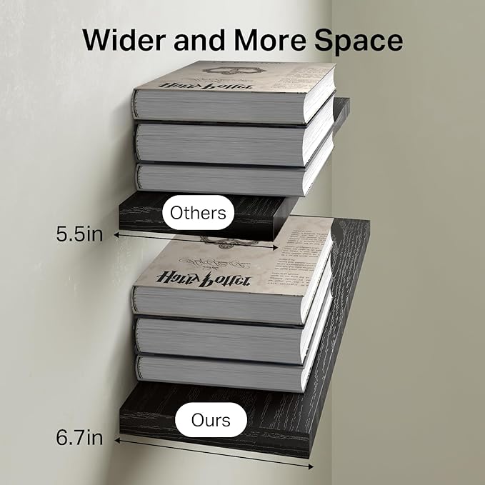 BAYKA Floating Shelves 22.5 inches, Wall Mounted Shelves Rustic Wood for Bathroom, Bedroom, Living Room, Floating Shelves for Books/Storage/Decor with 22lbs Capacity(Satin Black,Set of 3)