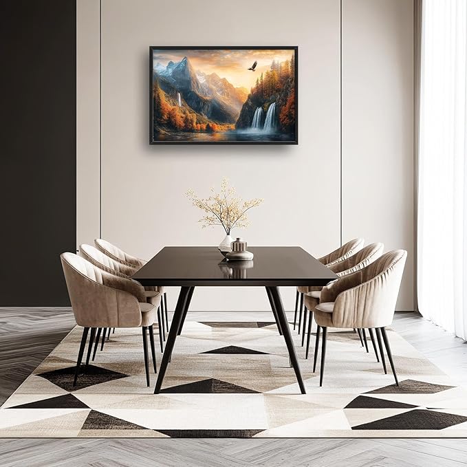 Framed Large Wall Art for Living Room, Mountain Waterfall Canvas Wall Decor, Sunset Forest Tree Pictures Painting, Modern Artwork for Bedroom Office 36L'' × 24W''