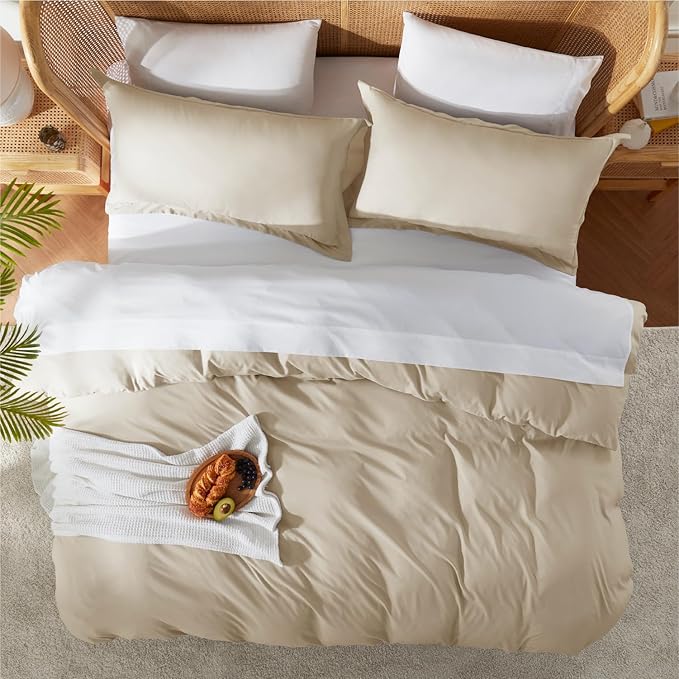 Nestl Beige Cream California King Duvet Cover Sets - Soft Double Brushed Cal King Duvet Cover, 3 Piece, with Button Closure, 1 Duvet Cover 104x98 inches and 2 Pillow Shams