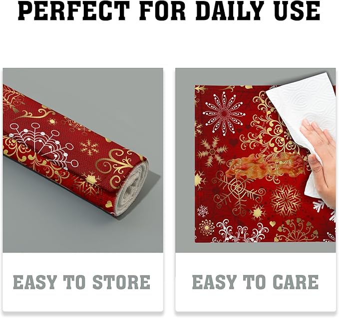 Red Snowflake Placemats 12×18 Inches Set of 4 Holiday Indoor Kitchen Dining Table Place Mats for Home Party Decoration