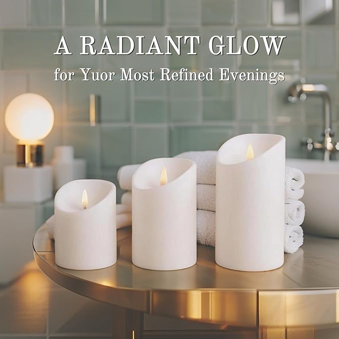 VENTA Set of 3 Ivory & White Pillar Candles | Real Wax Battery Operated Flickering LED Candles with Remote | Timeless Decor for Farmhouse, Modern & Mantel Displays