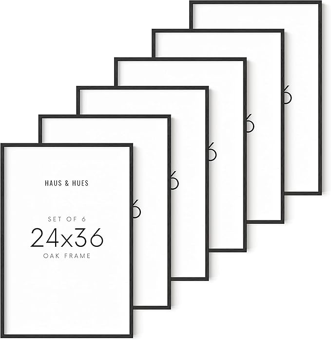 HAUS AND HUES 24"x36" Black Oak Wood Frames Set of 6-24"x36" Picture Frames for Wall, 24"x36" Black Picture Frame, Poster Frame 24"x36" Frames for Wall, 24"x36" Poster Frame Black (Black Oak)