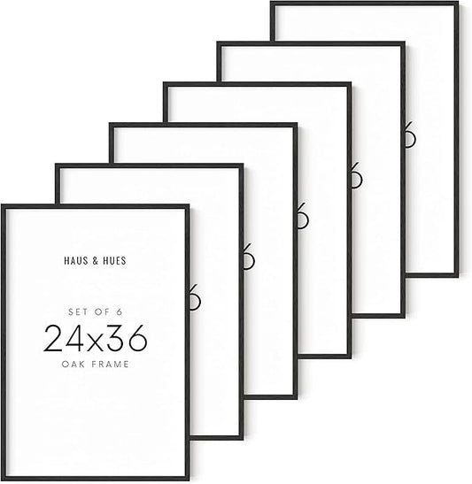 HAUS AND HUES 24"x36" Black Oak Wood Frames Set of 6-24"x36" Picture Frames for Wall, 24"x36" Black Picture Frame, Poster Frame 24"x36" Frames for Wall, 24"x36" Poster Frame Black (Black Oak)