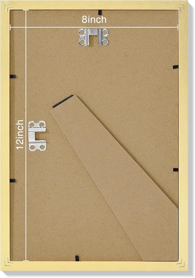 Vittanly 8x12 Picture Frames Set of 9, Shatter Resistant Plexiglass, Display 6x8 Pictures with Mat or 8x12 without Mat, Photo Frames for Wall or Tabletop, Engineered Wood, Gold