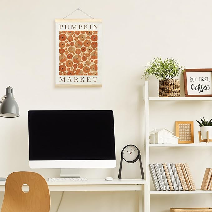 TLESKE Fall Pumpkin Market Poster Hanger Frame, Autumn Pumpkin Flowers Hanging Wall Art Room Decor for Bedroom Living Room, Aesthetic Floral Pumpkin Wall Banner Prints Pictures Artwork, 12x16