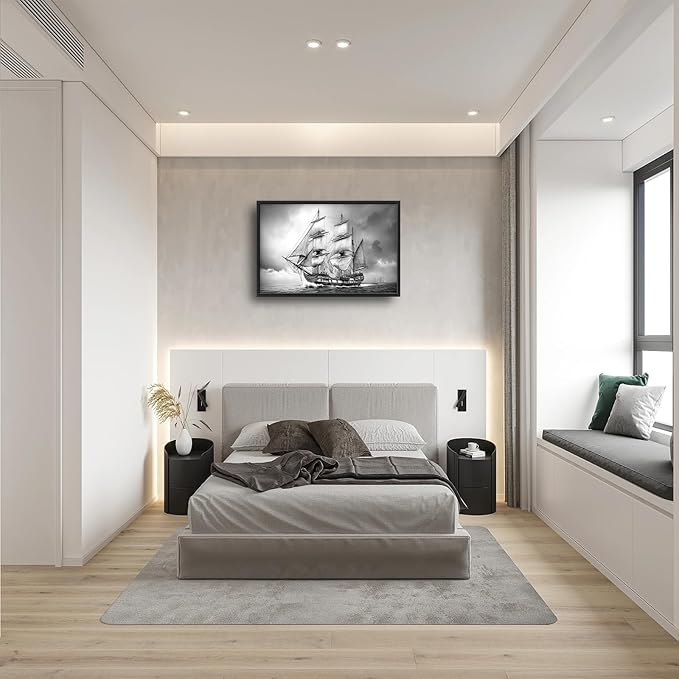 Olivine Sailboat Large Wall Art, Nautical Pictures Wall Decor, Sailing Boat Paintings, Seascape Canvas Prints, Framed Artwork for Dining Room Bedroom Living Room Office Bathroom Home 36"x24"