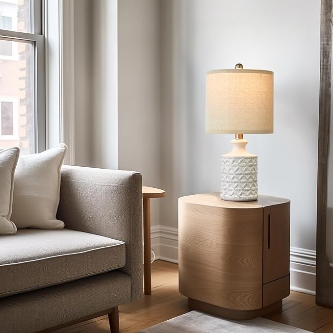 PoKat 18" Farmhouse White Ceramic Table Lamps Set of 2 for Living Room Small Beside Lamps Bedroom Nightstands Lamps End Small Table Lamps