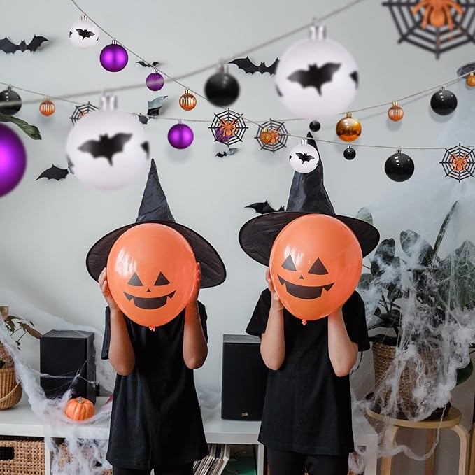 Pack of 56 Halloween Hanging Ball Ornaments, Shatterproof Balls Spider Bat Ornaments for Indoor Halloween Tree Decorations, Home Decorations (Multi)