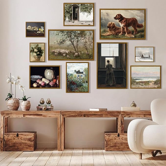 crmotu Vintage Framed Wall Art, Country Landscape Canvas Prints, Grapevine Gate Rustic Farmhouse Decor Painting, Nature Green Scenery Pictures Wall Decor Living Room Bedroom Bathroom Office 20x30in