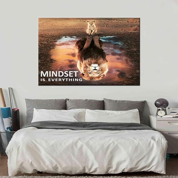 Motivational Wall Art Inspirational Canvas Painting Mindset is Everything Pictures Modern Entrepreneur Quotes Posters and Prints Artwork for Office Classroom Home Decorations Framed [36''W x 24''H]