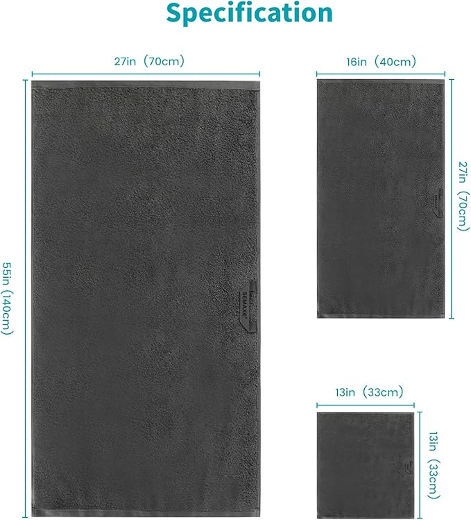 SEMAXE 12-Piece Family Bathroom Towel Set - 100% Cotton, 4 Bath Towels, 4 Hand Towels, 4 Washcloths, Ultra-Soft and Super Absorbent, Lighter Weight