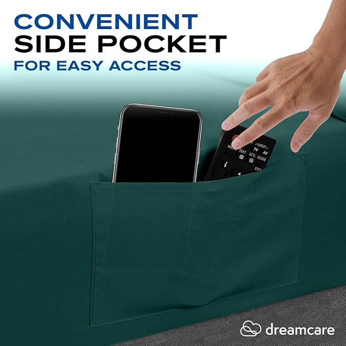 DREAMCARE Twin XL Sheets Set - 4 Pcs Cooling Bed Sheets with Up to 15" Deep Pockets - Soft, Long-Lasting 100% Brushed Polyester with Side Pocket (Emerald Green)
