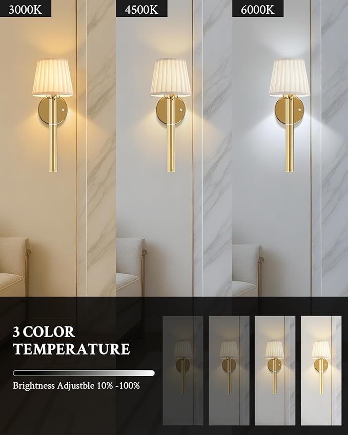 Cordless Battery Operated Wall Sconces Set of 2, 5200mAh Rechargeable Wall Sconce with Magnetic Pole and Fabric Shade, Dimmable LED Wall Lamp with Remote for Living Room, Bedroom, Hallway Decor