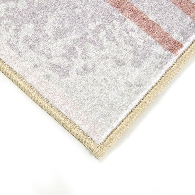 RoomTalks Cute Pink Nuresry Rug Washable, Boho Modern Contemporary Aesthetic 4x6 Area Rugs for Bedroom Dining Living Room Dorm, Abstract Art Tropical Leaves Thin Indoor Entryway Rug Carpet