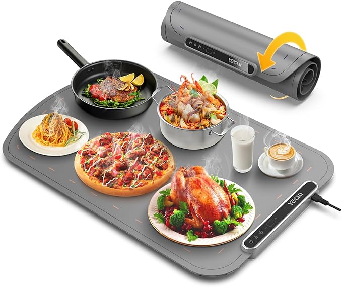 Food Warming Mat for Buffet, VEPOKA Food Warming Mats for Countertop, Silicone Heating Mat with 7 Temperature Levels& Auto Shut-Off, Food Warmers for Parties, Gatherings, Everyday Use